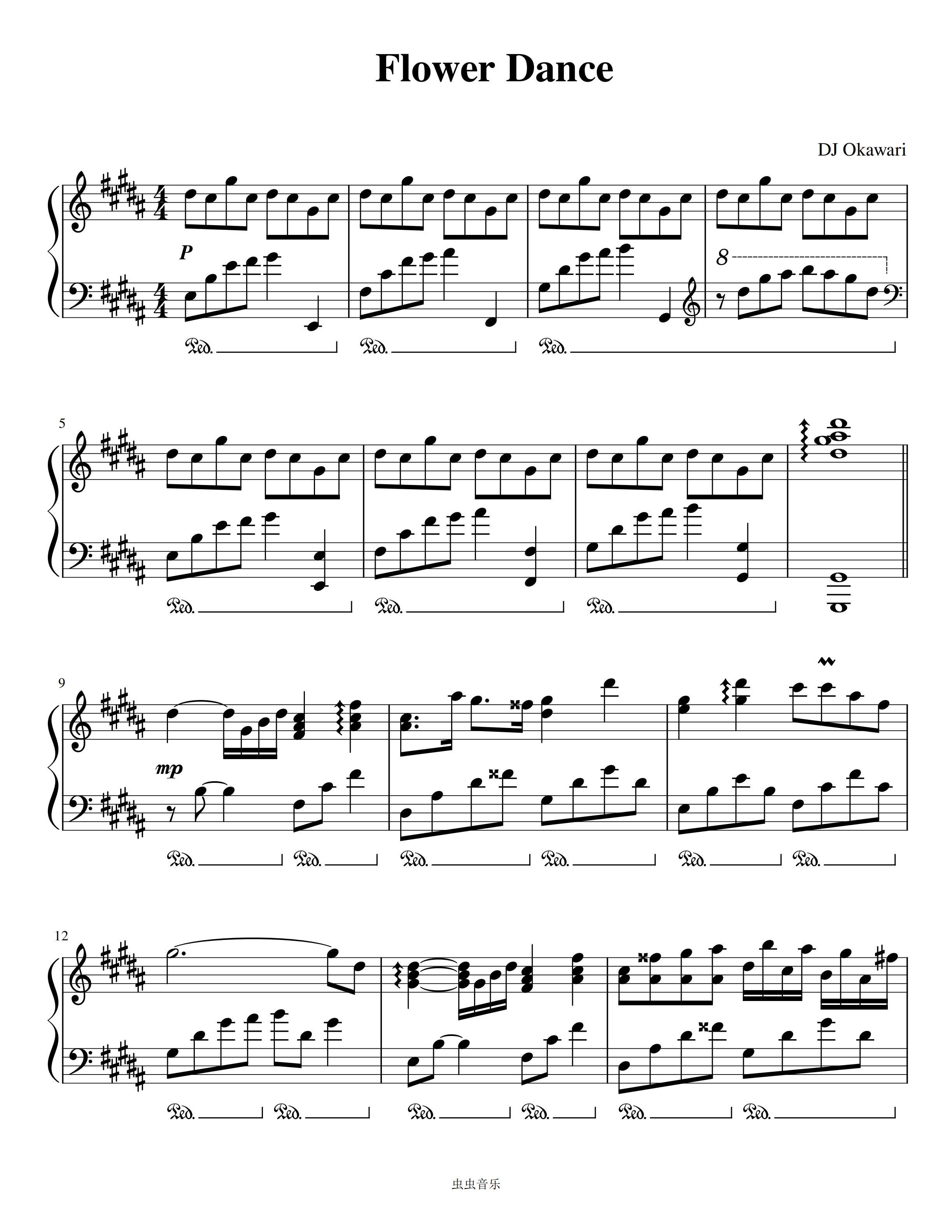 《花之舞,钢琴谱》CMJ（五线谱 钢琴曲 指法）-弹吧|蛐蛐钢琴网